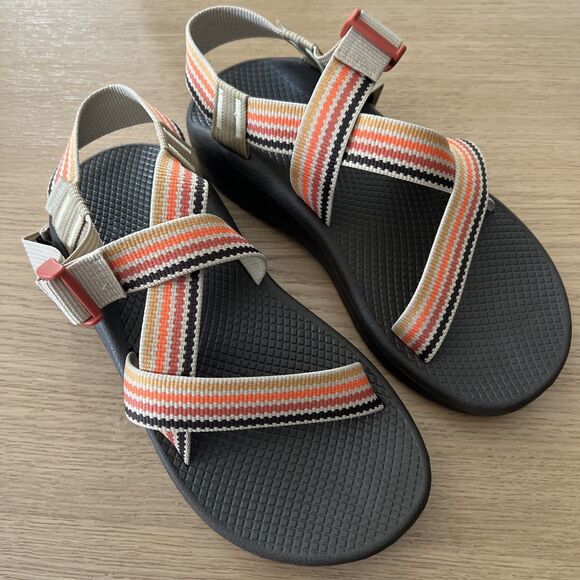 NEW Chaco ZCloud Men's Sandals Size 8 Wide Strap Brown Orange Beige - Picture 2 of 7